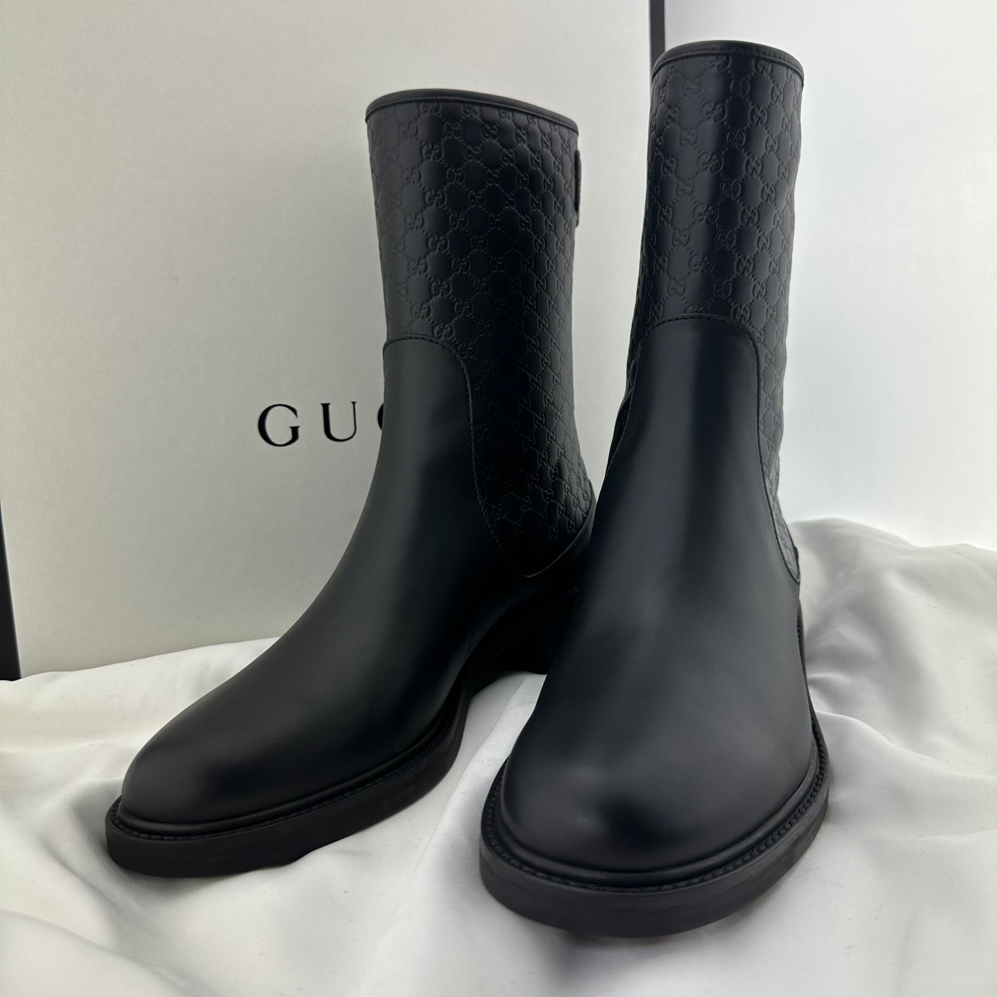 Gucci Black Leather Microguccissima Ankle Boots