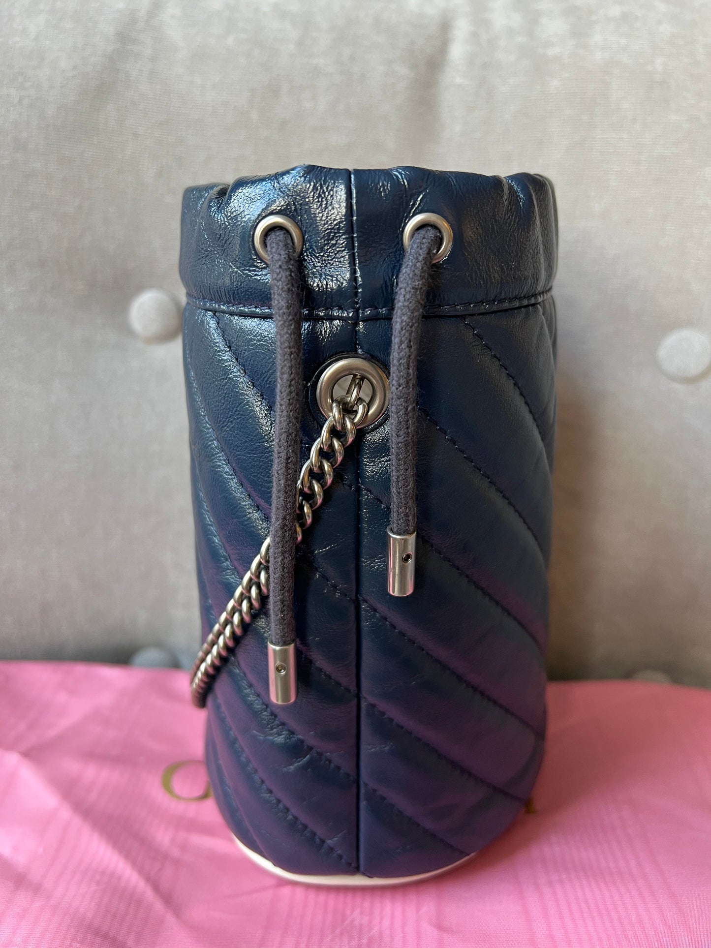 Gucci GG Navy Torchon Marmont GG Mini Bucket Bag