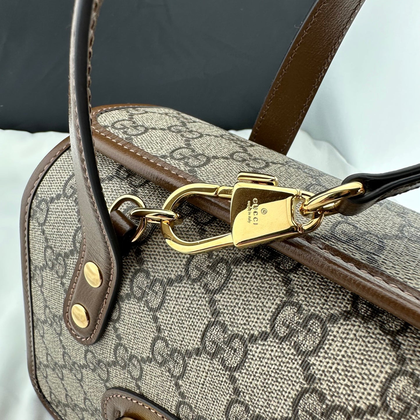 Gucci Horsebit 1955 GG Mini Top Handle Bag in Brown