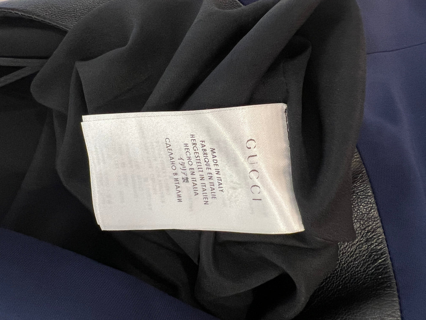 Gucci Navy Silk Sleeveless Dress with Black Leather Details Size IT 38 (UK 6)