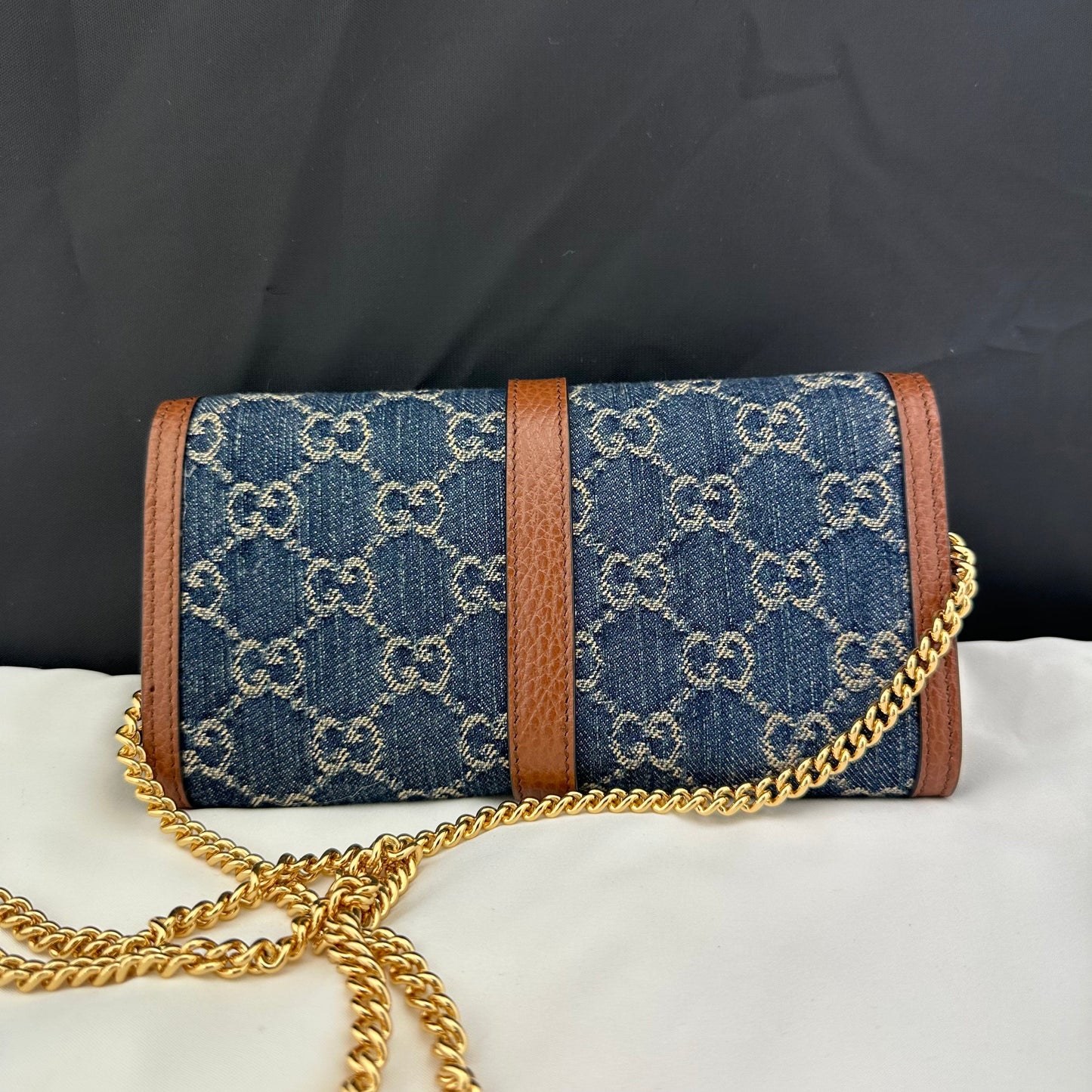 Gucci GG Denim Jackie 1961 Chain Wallet
