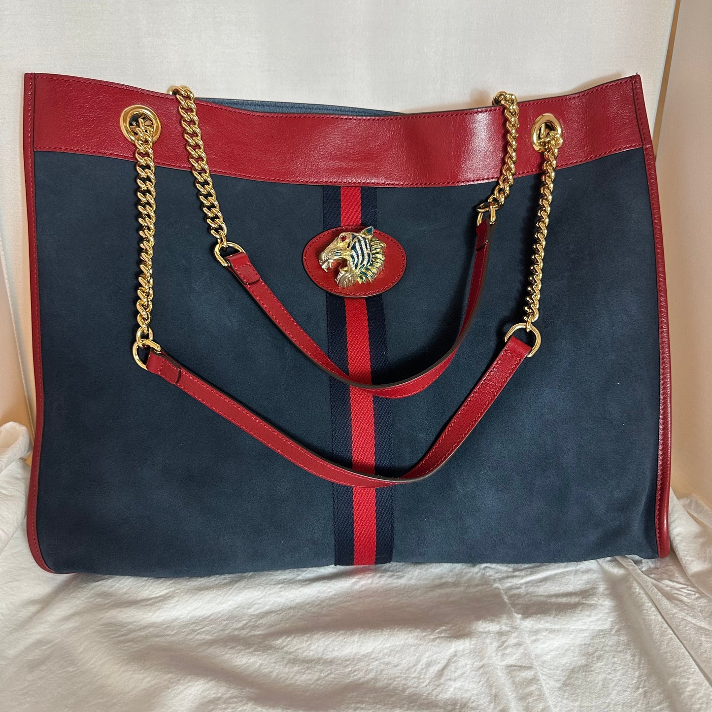 Gucci Rajah Suede Large Tote Bag in Blue