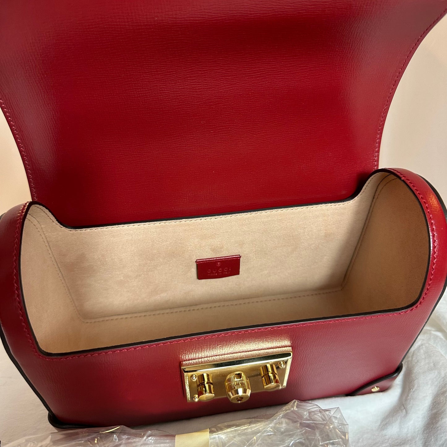 Gucci Bamboo Top Handle Padlock Shoulder Bag in Red