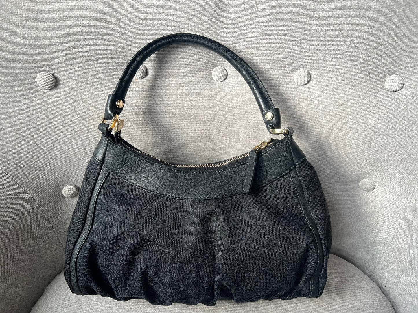 Gucci GG Canvas Small Black Abbey D Ring Hobo