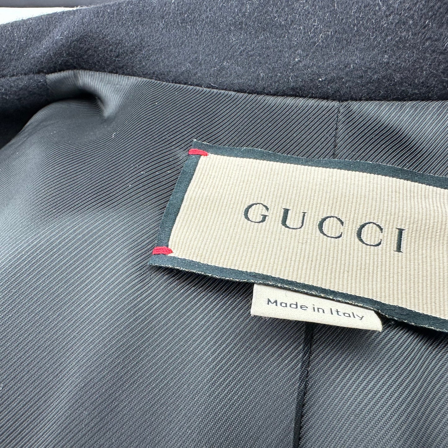 Gucci Black Wool Coat with Interlocking GG Buttons