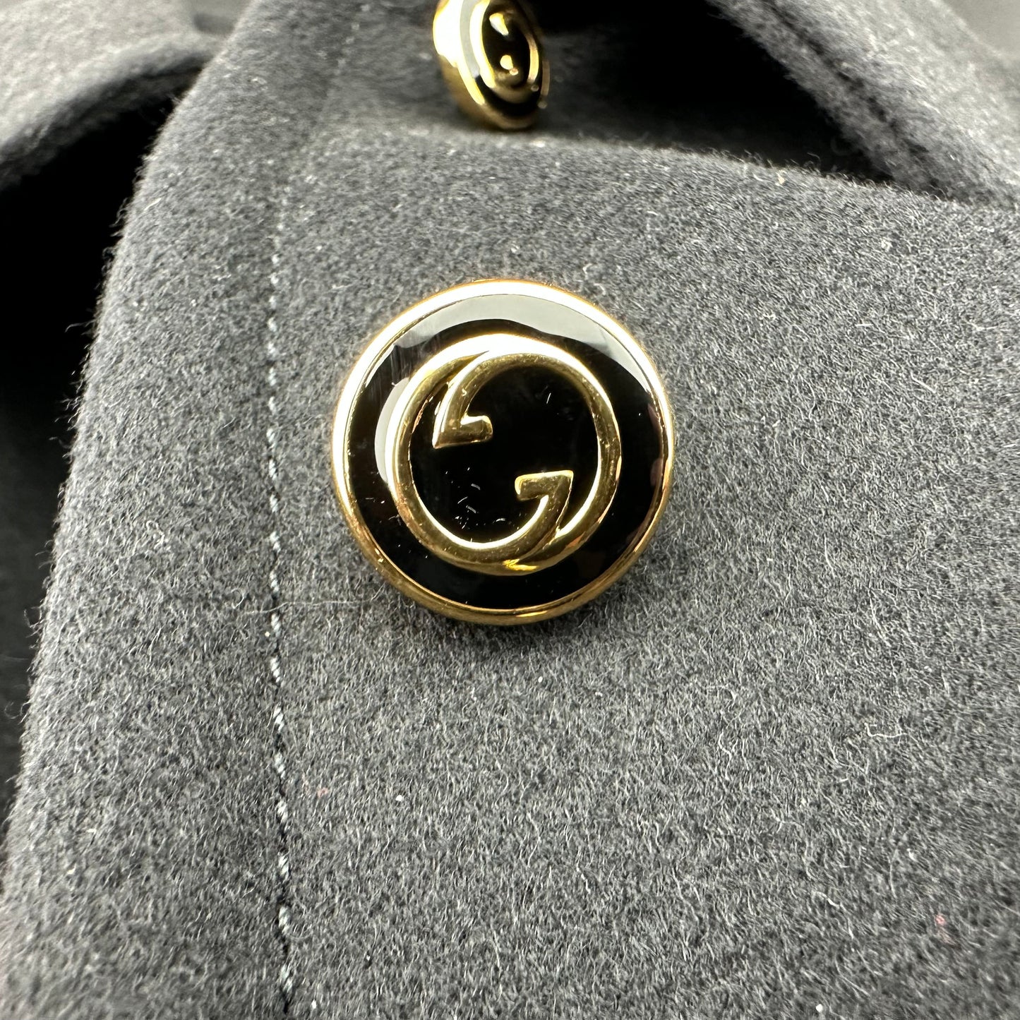 Gucci Black Wool Coat with Interlocking GG Buttons