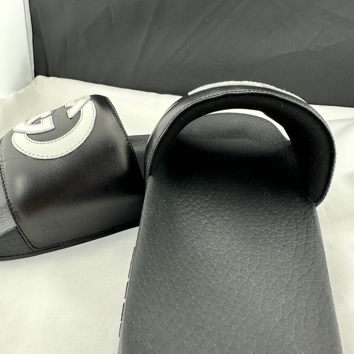 Gucci Women's Black Slides with White Interlocking GG