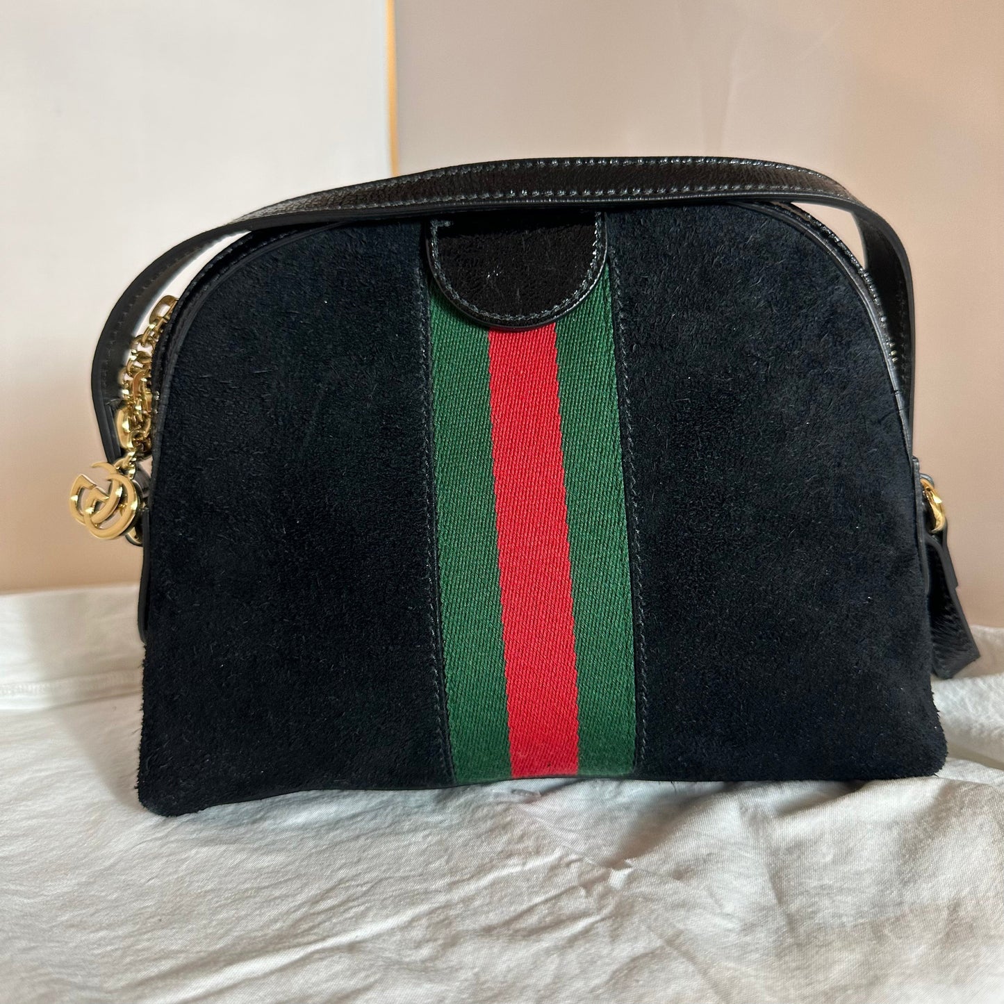 Gucci Ophidia GG Small Suede Shoulder Bag in Black