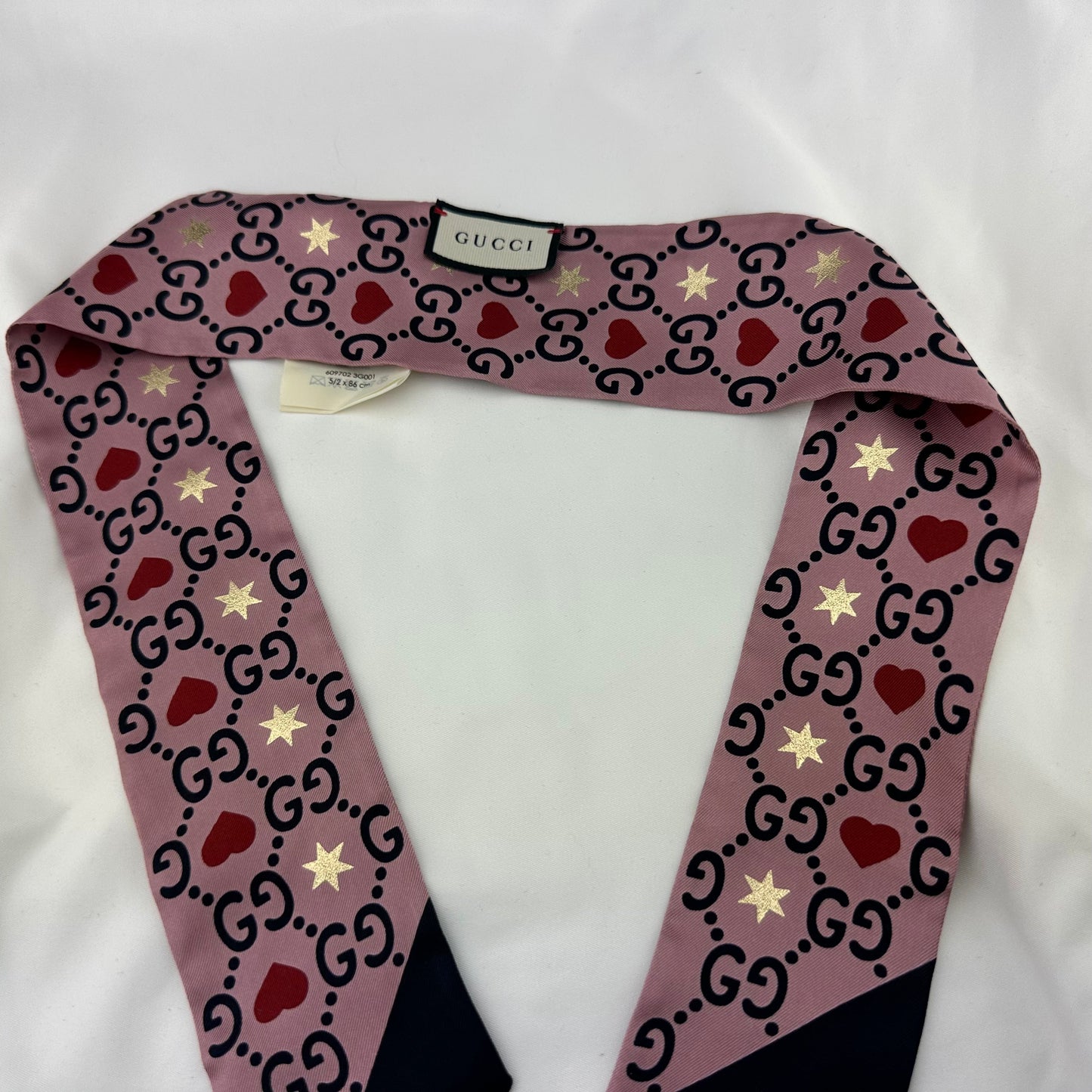 Gucci Patterned Silk Neck Bow with GG, Hearts and Stars