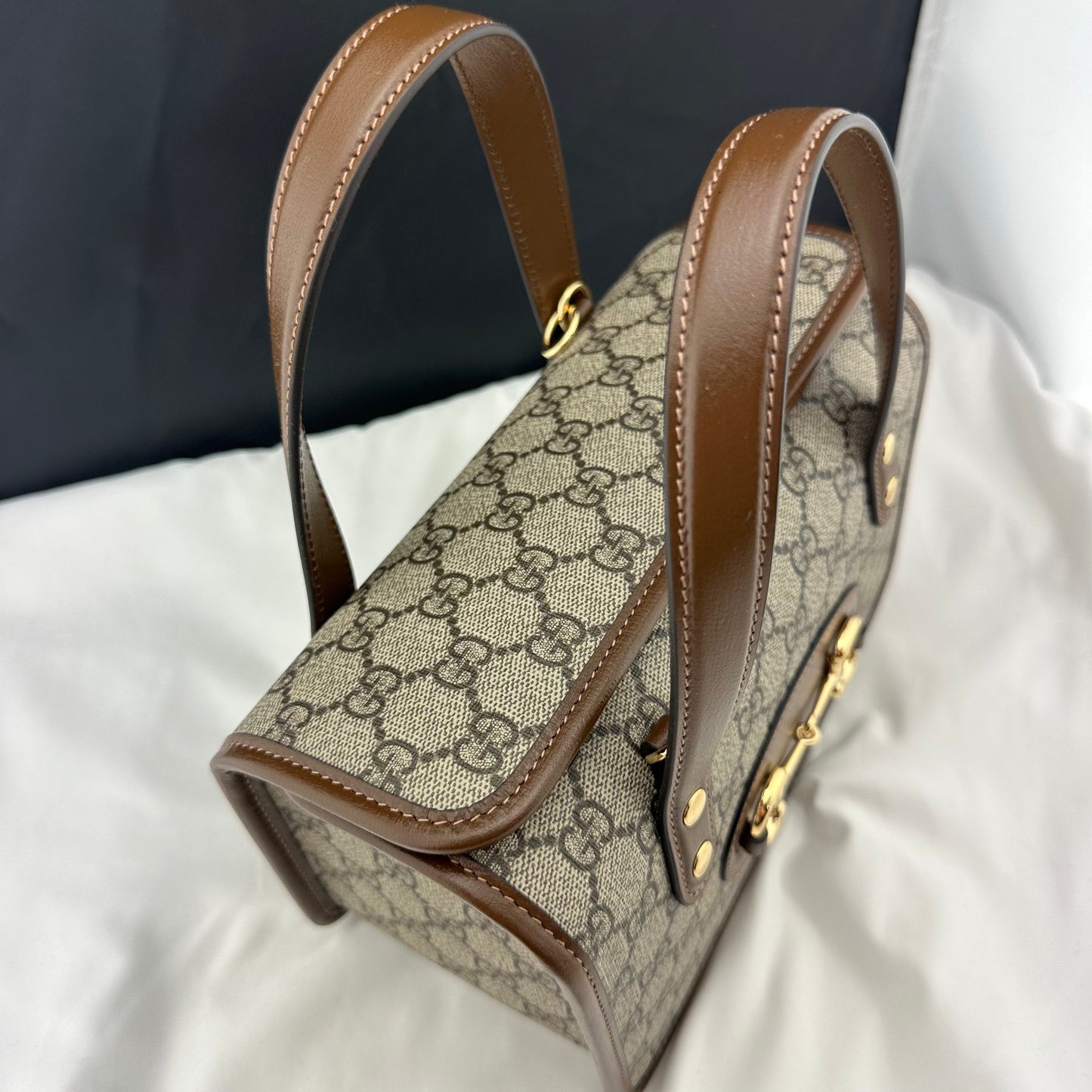 Gucci Horsebit 1955 GG Mini Top Handle Bag in Brown