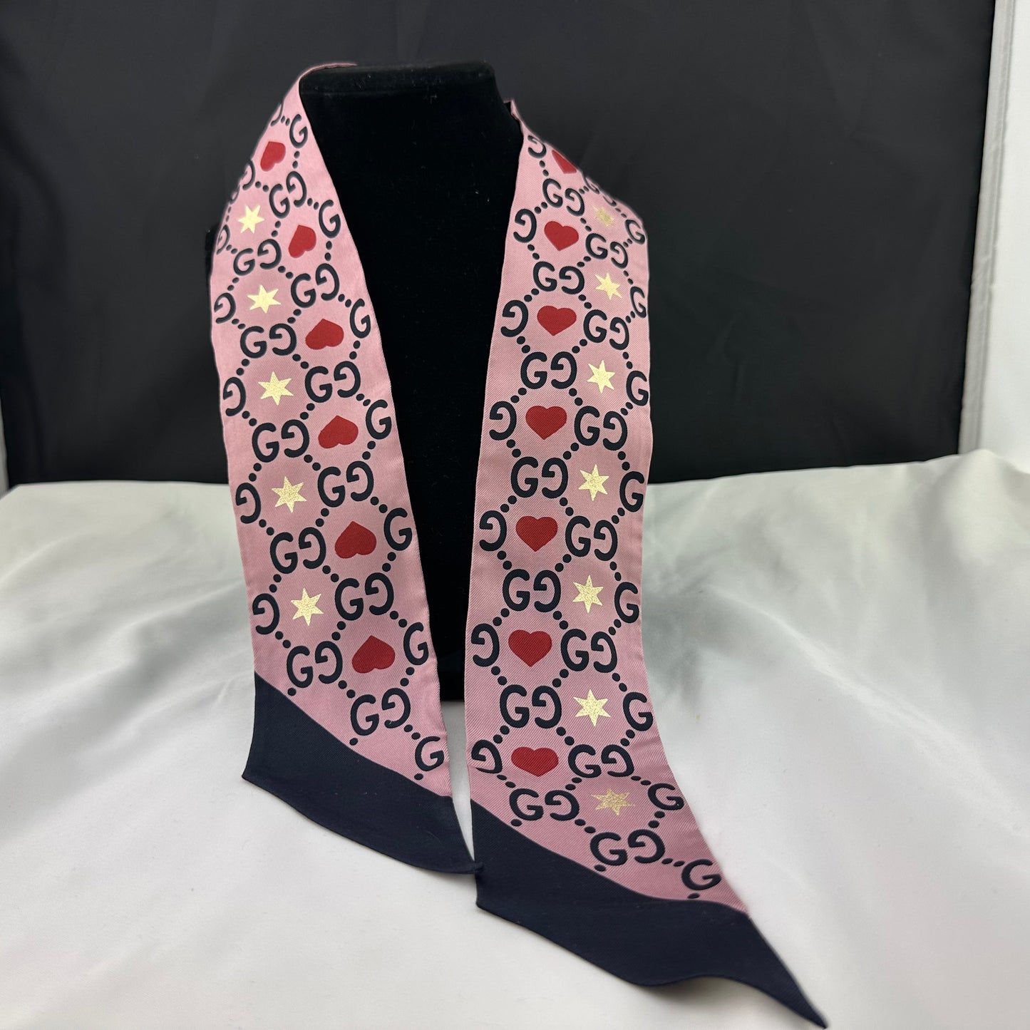 Gucci Patterned Silk Neck Bow with GG, Hearts and Stars