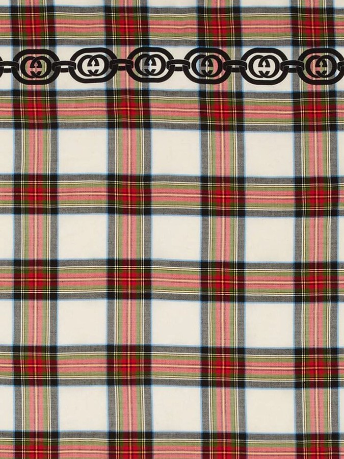 Gucci Interlocking GG Chain Tartan Scarf in White