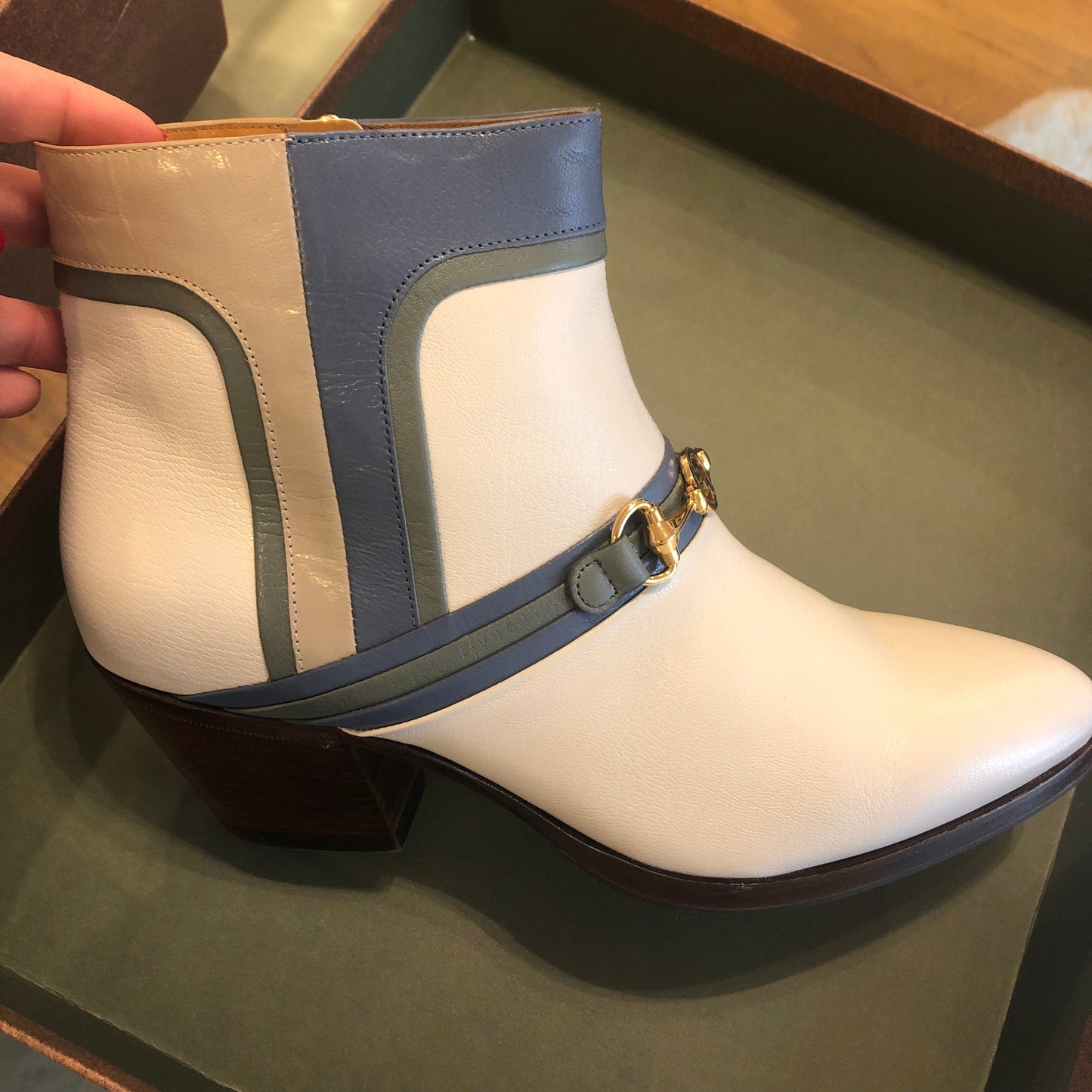 Gucci Ankle Boots in Ivory with Fog Blue Trim
