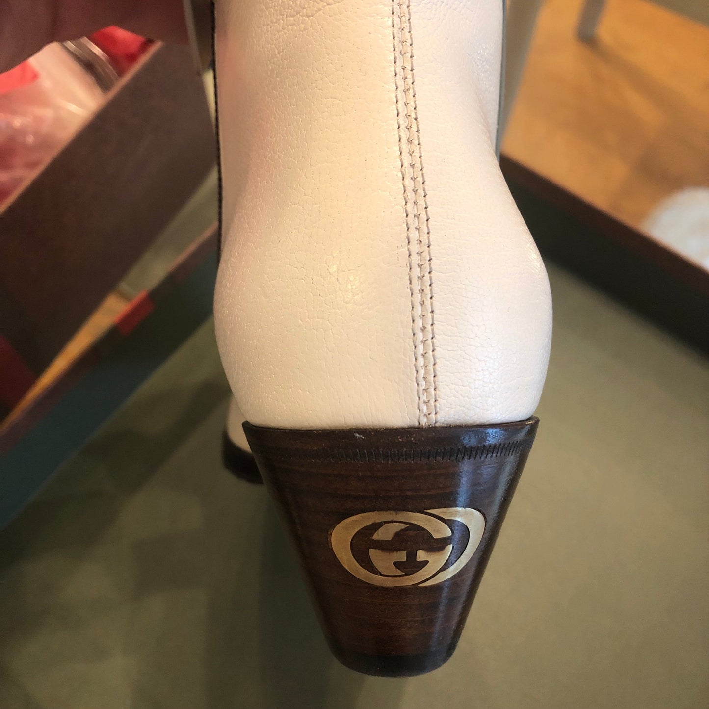 Gucci Ankle Boots in Ivory with Fog Blue Trim