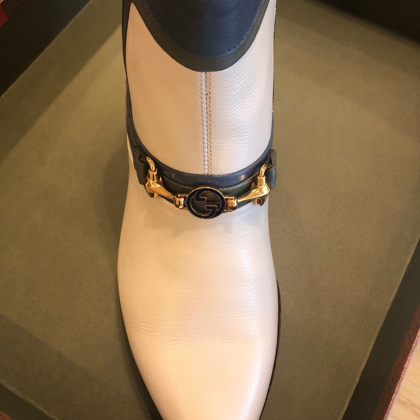 Gucci Ankle Boots in Ivory with Fog Blue Trim