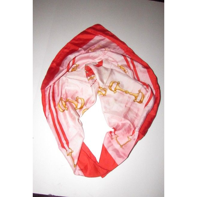Gucci Red Black Gold White Horse-Bit Equestrian Print Silk Scarf