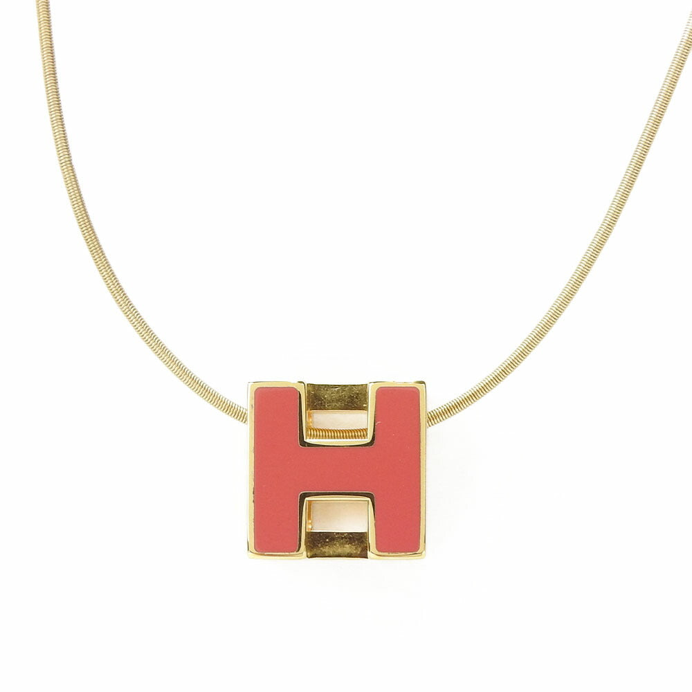 HERMES Necklace metal gold H cube Cardue Ash