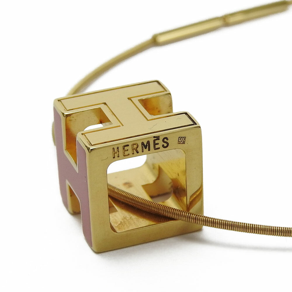 HERMES Necklace metal gold H cube Cardue Ash