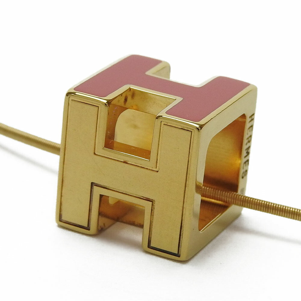HERMES Necklace metal gold H cube Cardue Ash