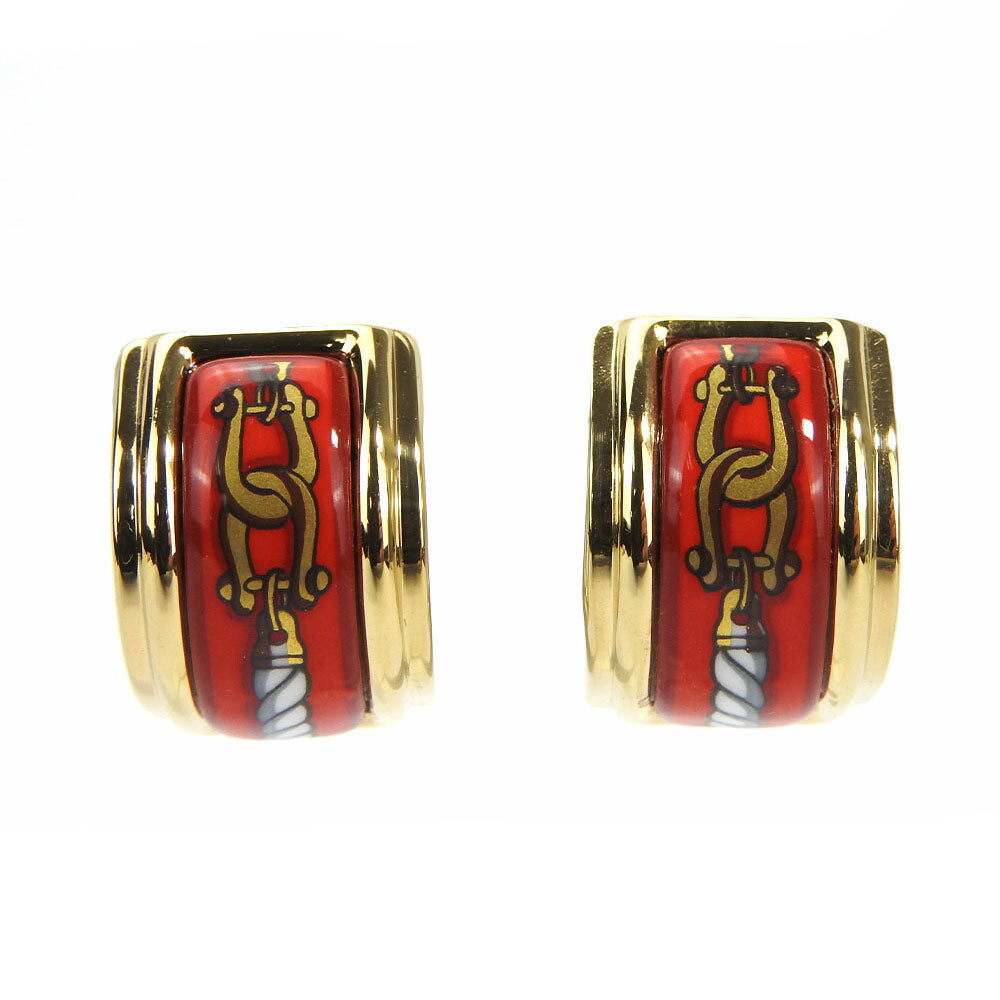 HERMES Earring Enamel, Metal Red Emile Women Used