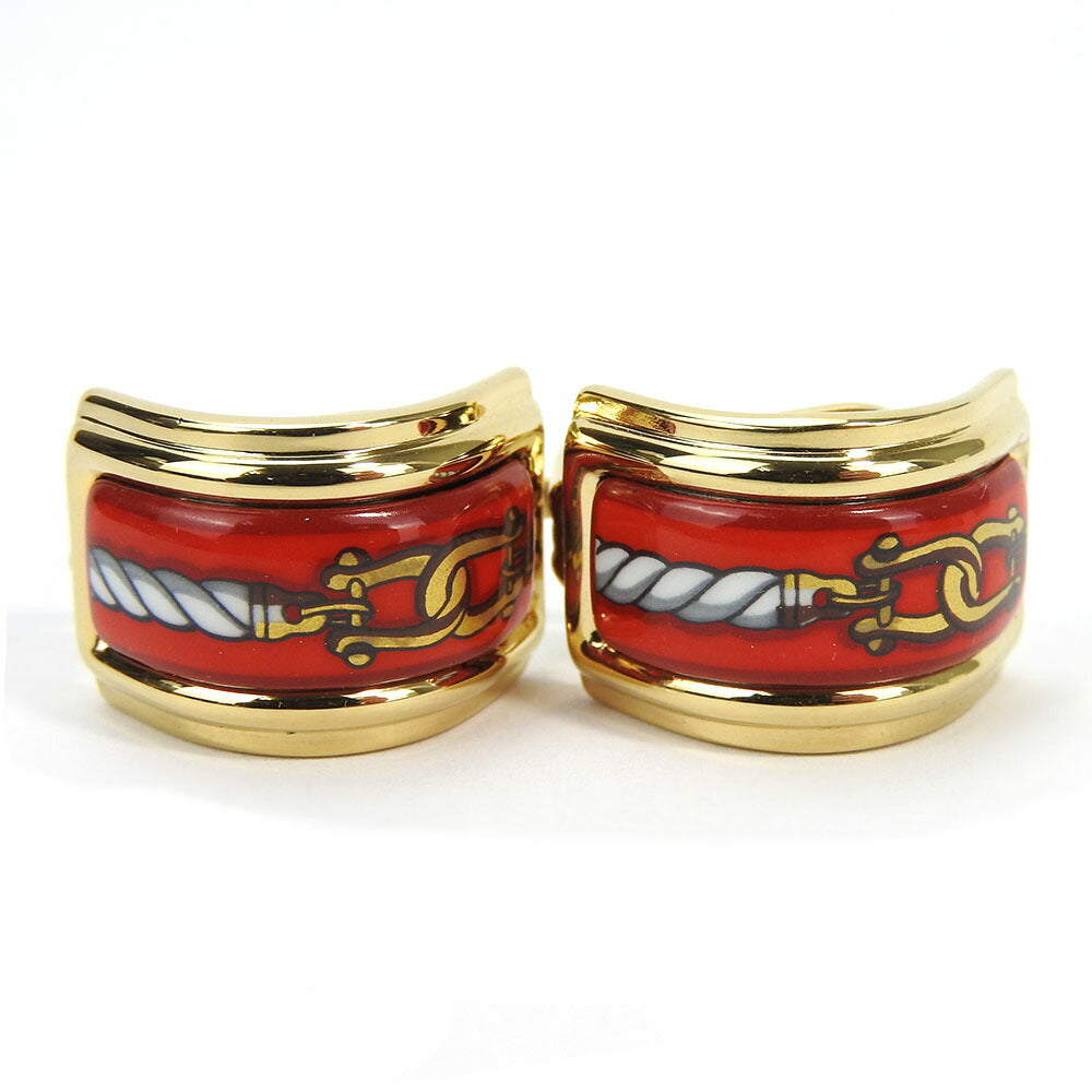 HERMES Earring Enamel, Metal Red Emile Women Used
