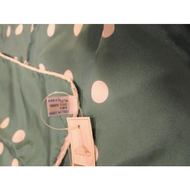 Gucci Teal White Polka Dot Silk Abstract Print Scarf