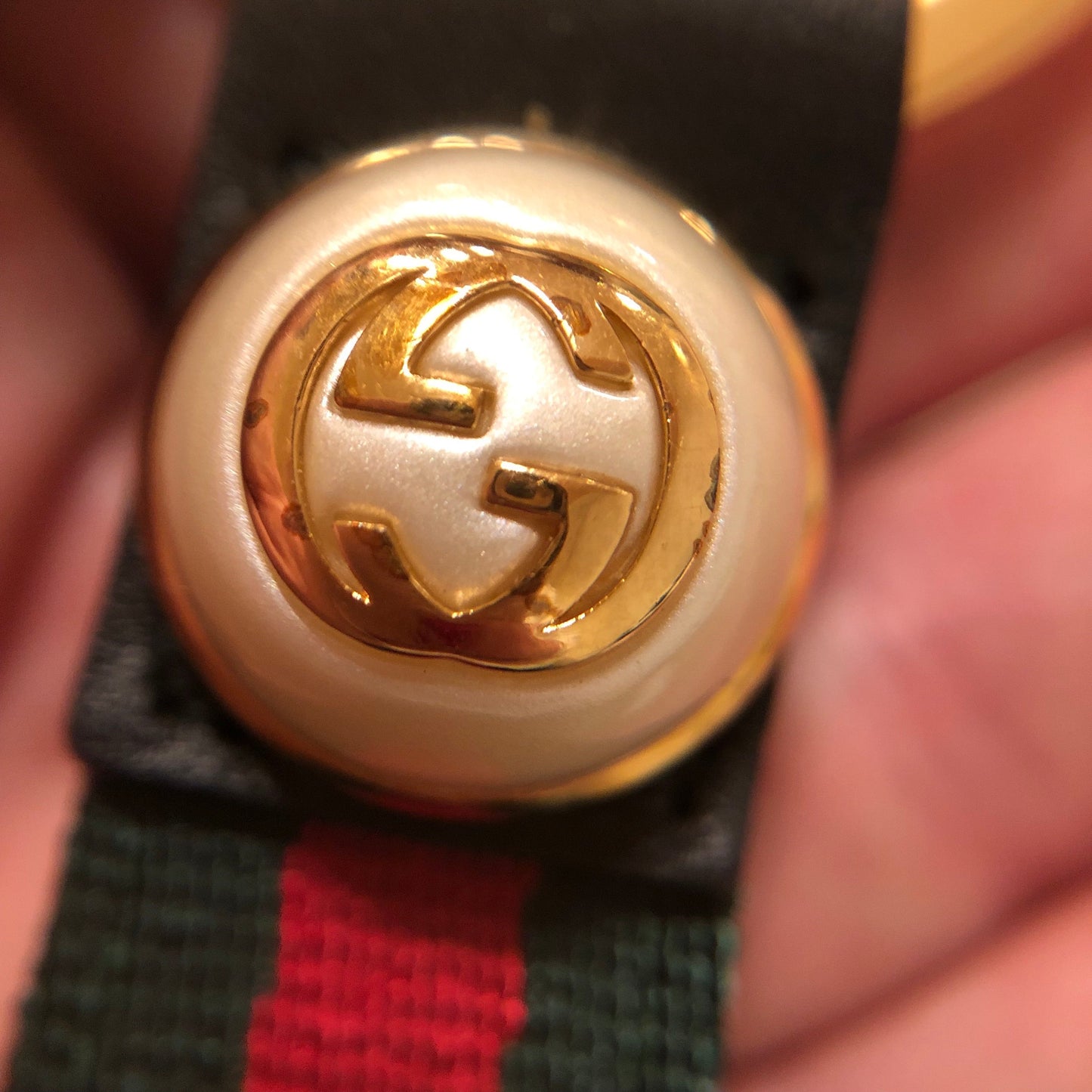 Gucci Green and Red Web Nylon Key Ring