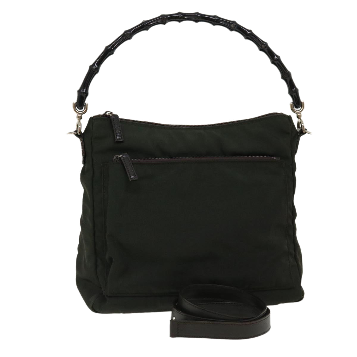 GUCCI Bamboo Shoulder Bag Nylon 2way Khaki 00005092122  ki2191