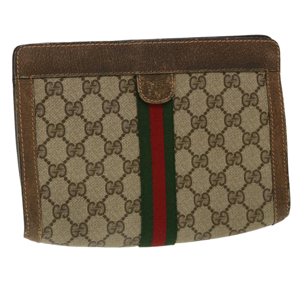 GUCCI GG Canvas Web Sherry Line Clutch Bag Beige Red Green 8901001  ki2301