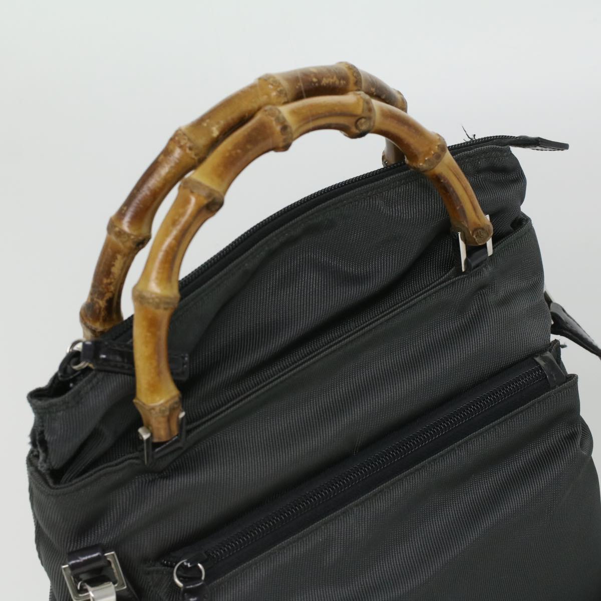 Gucci Bamboo Hand Bag Nylon Gray  ki2537