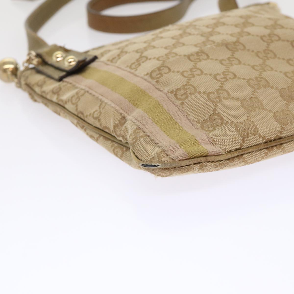Gucci GG Canvas Sherry Line Shoulder Bag Beige Gold pink 144388  ki3251
