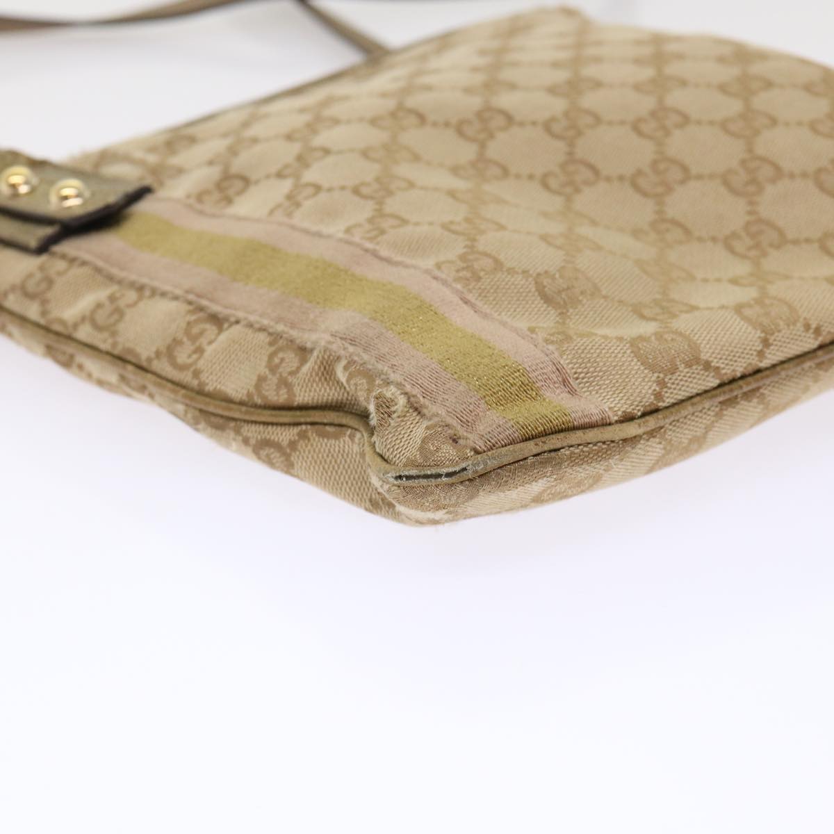 Gucci GG Canvas Sherry Line Shoulder Bag Beige Gold pink 144388  ki3251