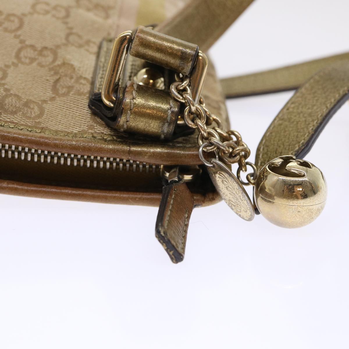 Gucci GG Canvas Sherry Line Shoulder Bag Beige Gold pink 144388  ki3251