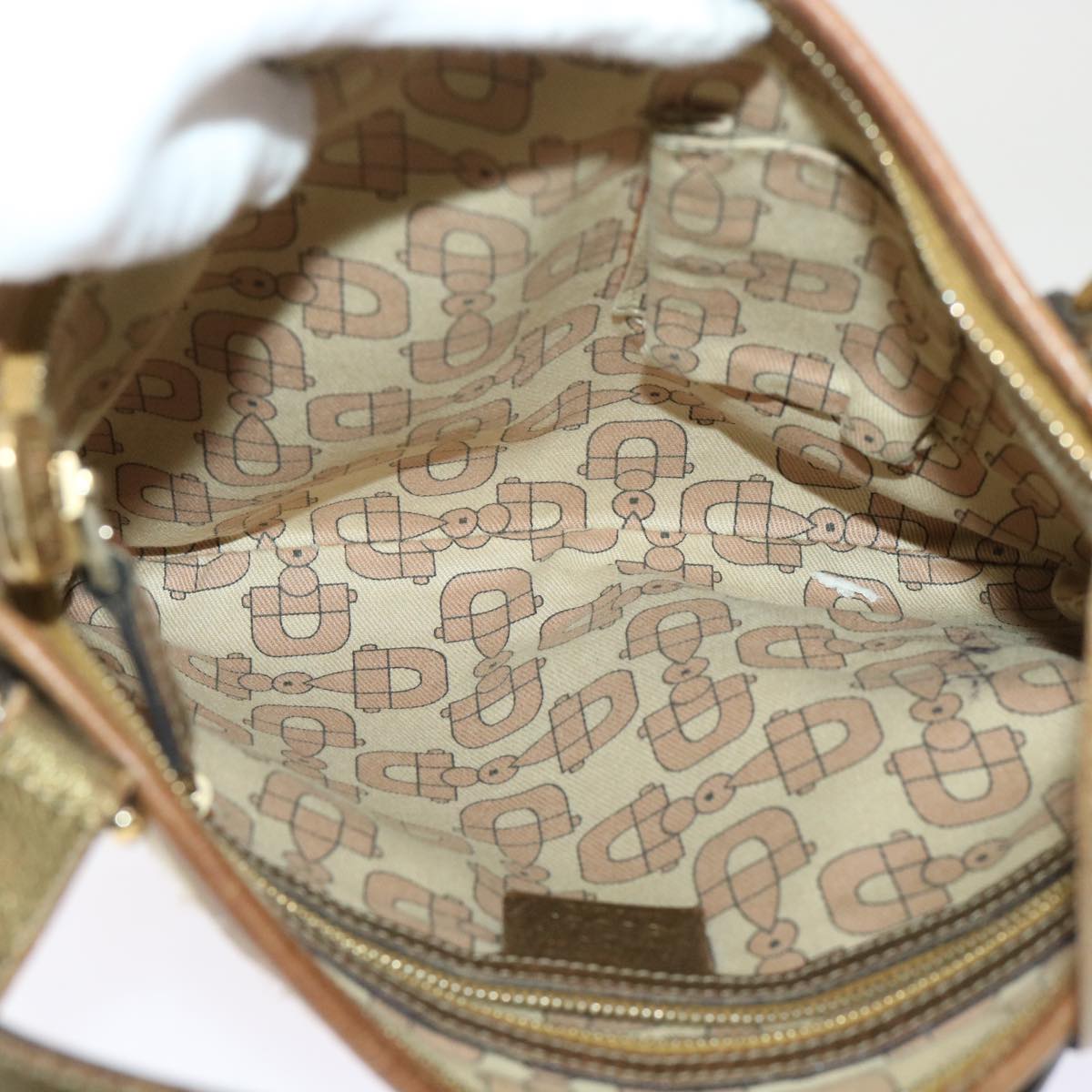 Gucci GG Canvas Sherry Line Shoulder Bag Beige Gold pink 144388  ki3251