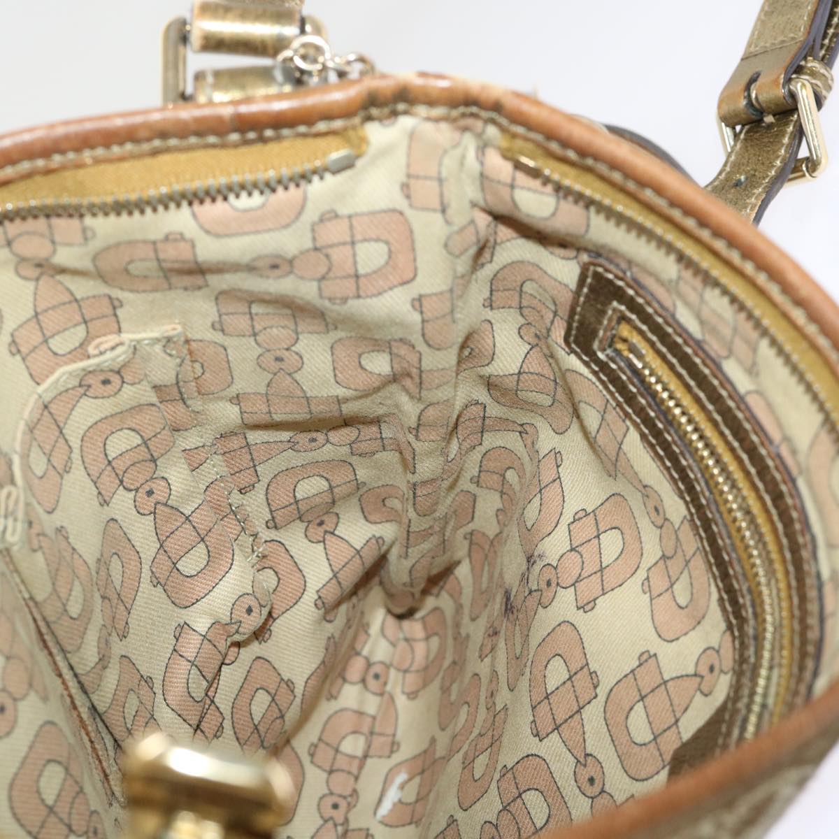 Gucci GG Canvas Sherry Line Shoulder Bag Beige Gold pink 144388  ki3251