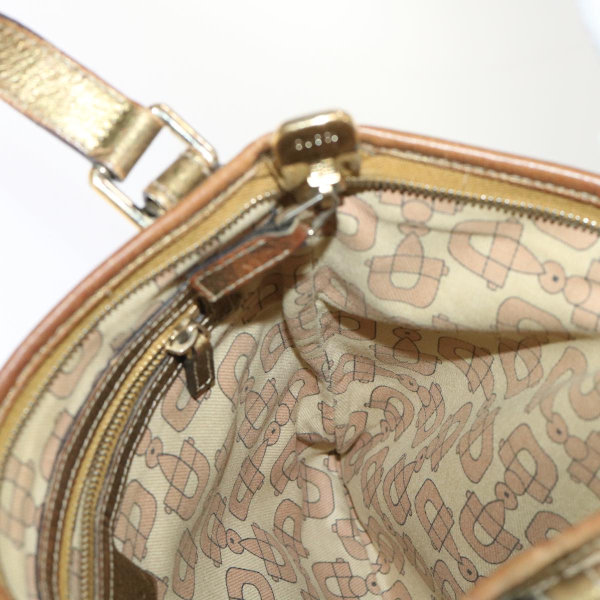 Gucci GG Canvas Sherry Line Shoulder Bag Beige Gold pink 144388  ki3251