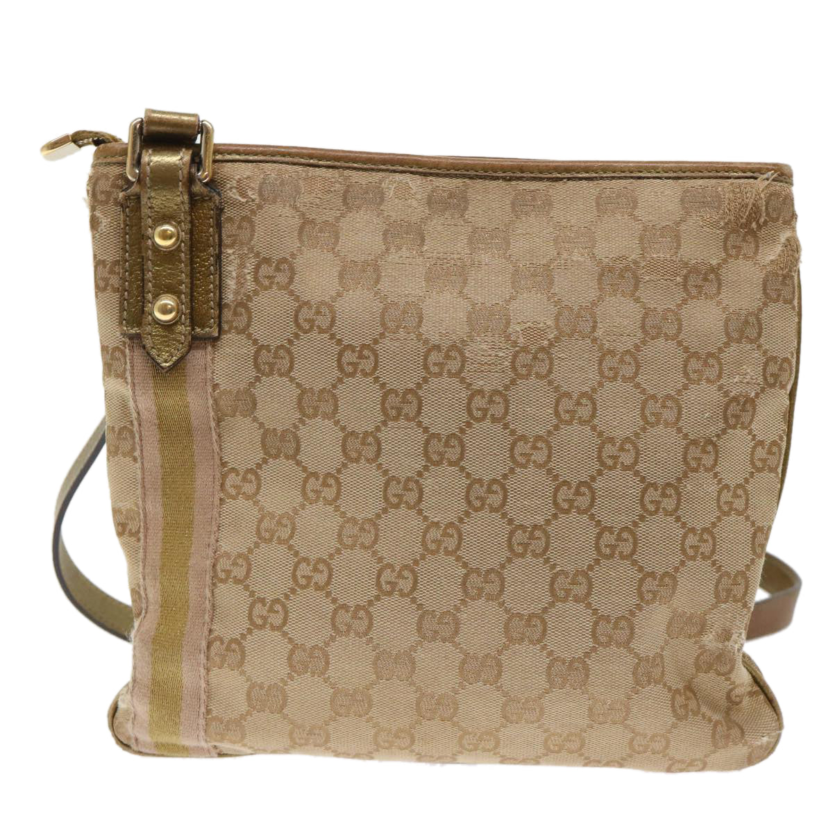 Gucci GG Canvas Sherry Line Shoulder Bag Beige Gold pink 144388  ki3251