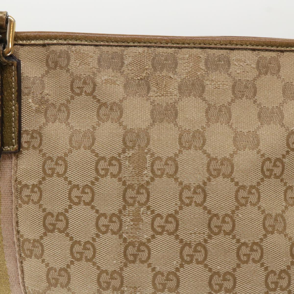 Gucci GG Canvas Sherry Line Shoulder Bag Beige Gold pink 144388  ki3251