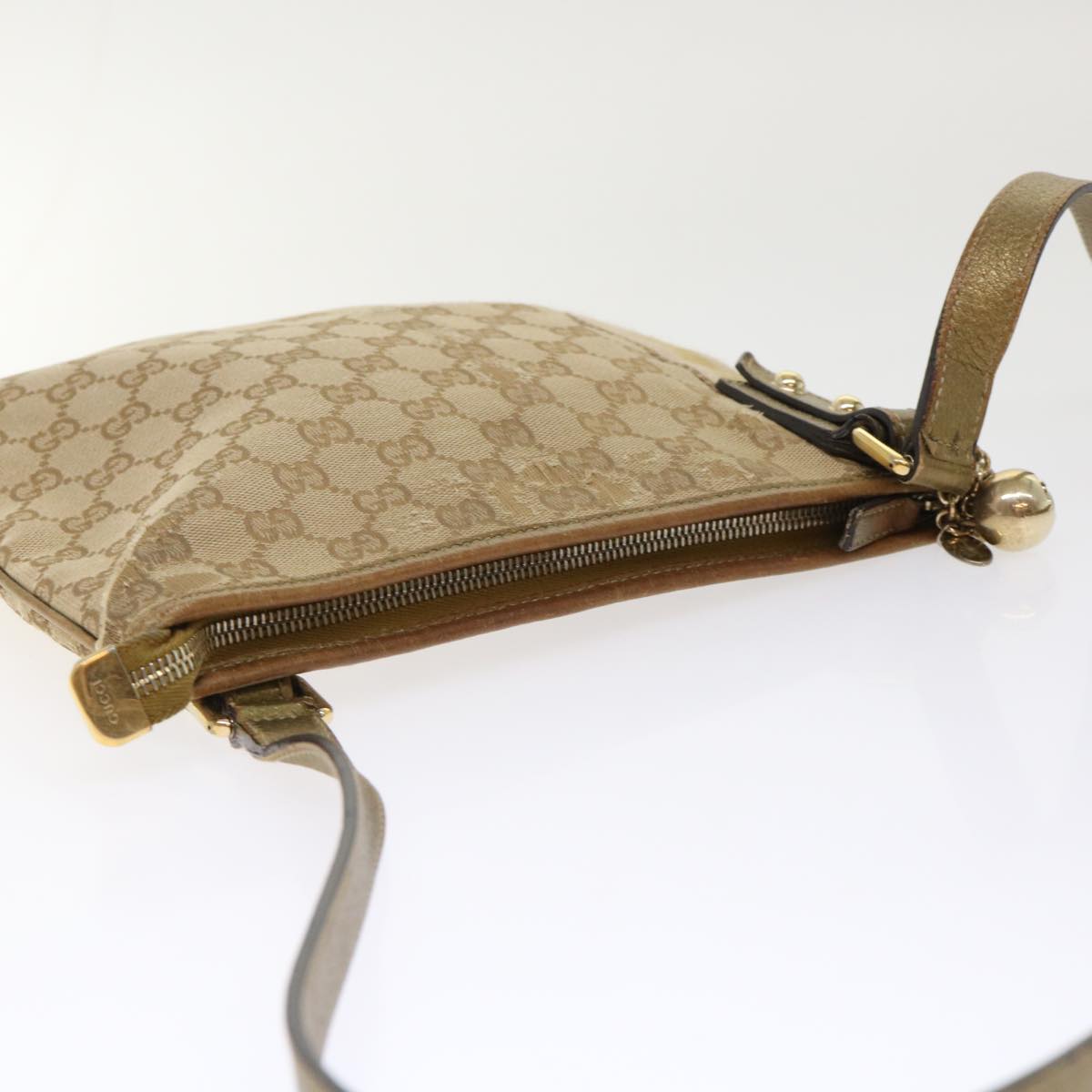 Gucci GG Canvas Sherry Line Shoulder Bag Beige Gold pink 144388  ki3251
