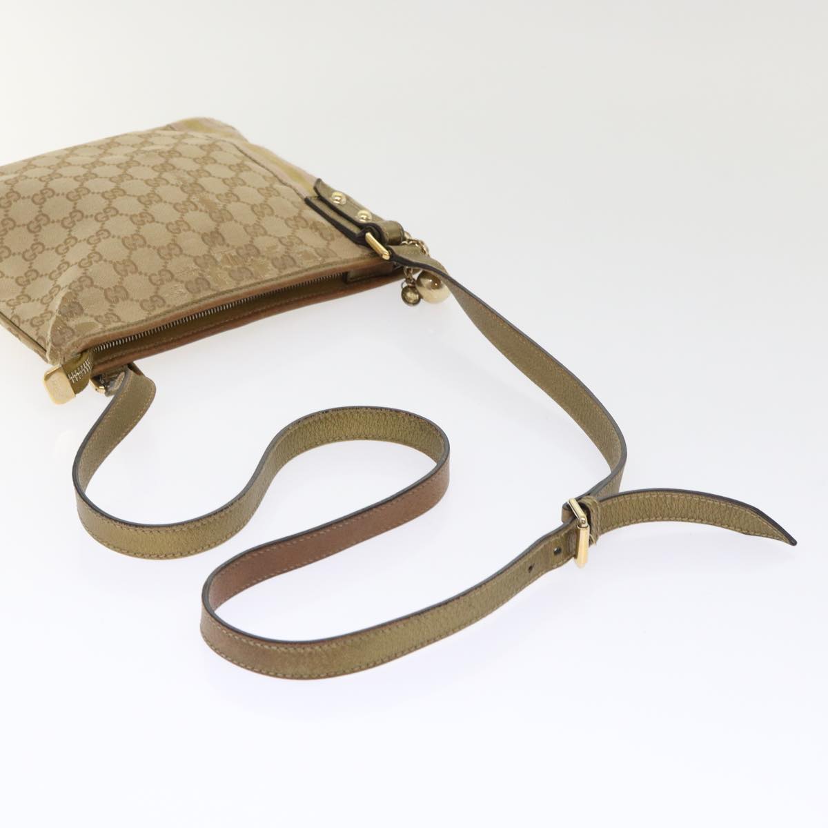 Gucci GG Canvas Sherry Line Shoulder Bag Beige Gold pink 144388  ki3251