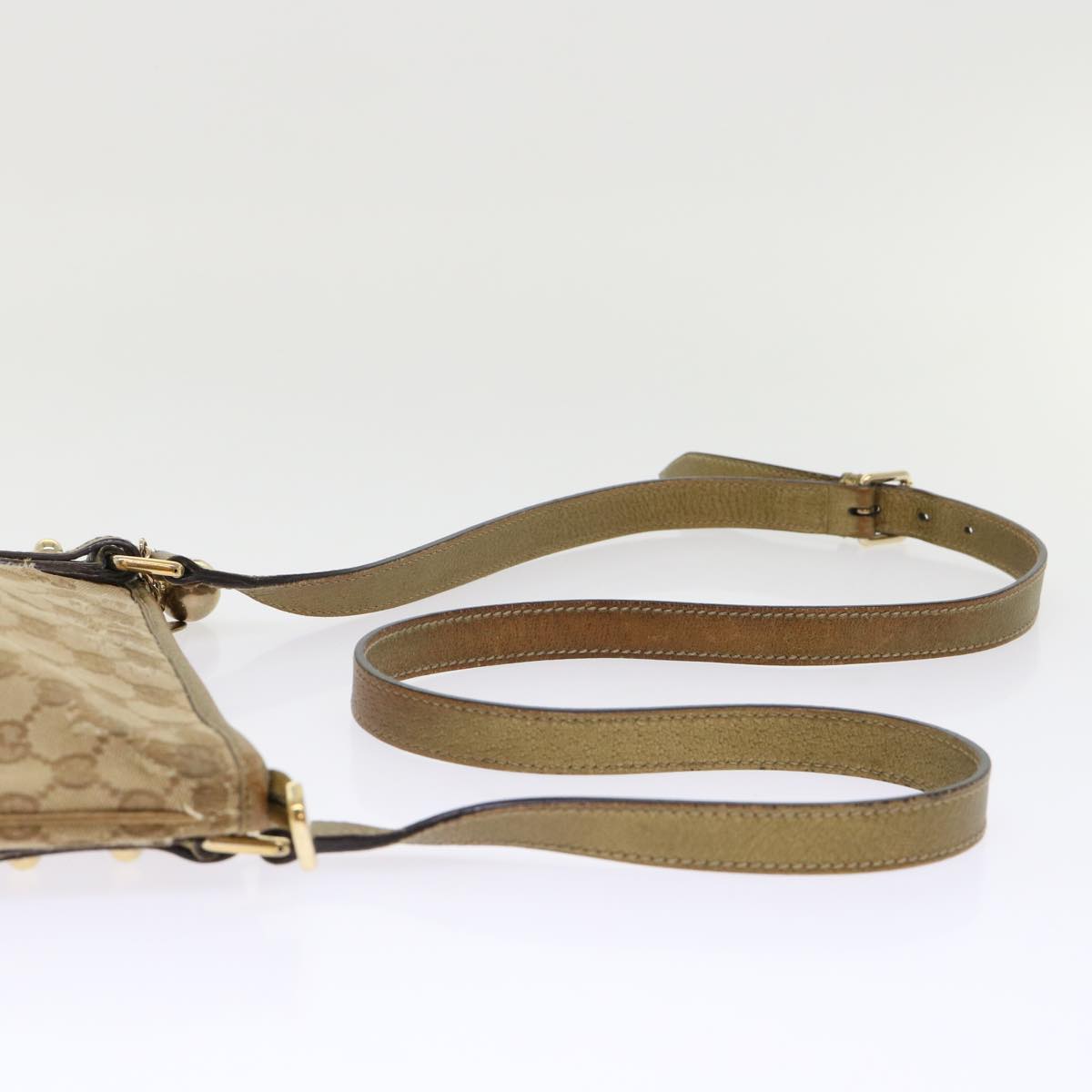 Gucci GG Canvas Sherry Line Shoulder Bag Beige Gold pink 144388  ki3251