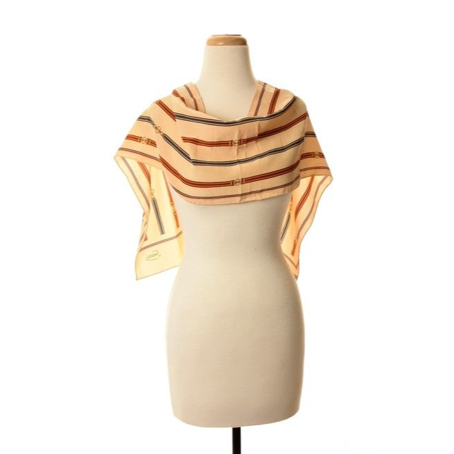 Gucci Blue Brown Gold Equestrian Logo Print Silk Scarf