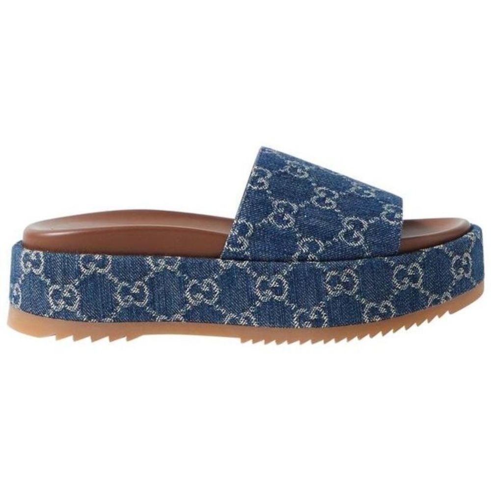Gucci Women Blue Angelina Logo-Jacquard Organic Denim Platform Sandals