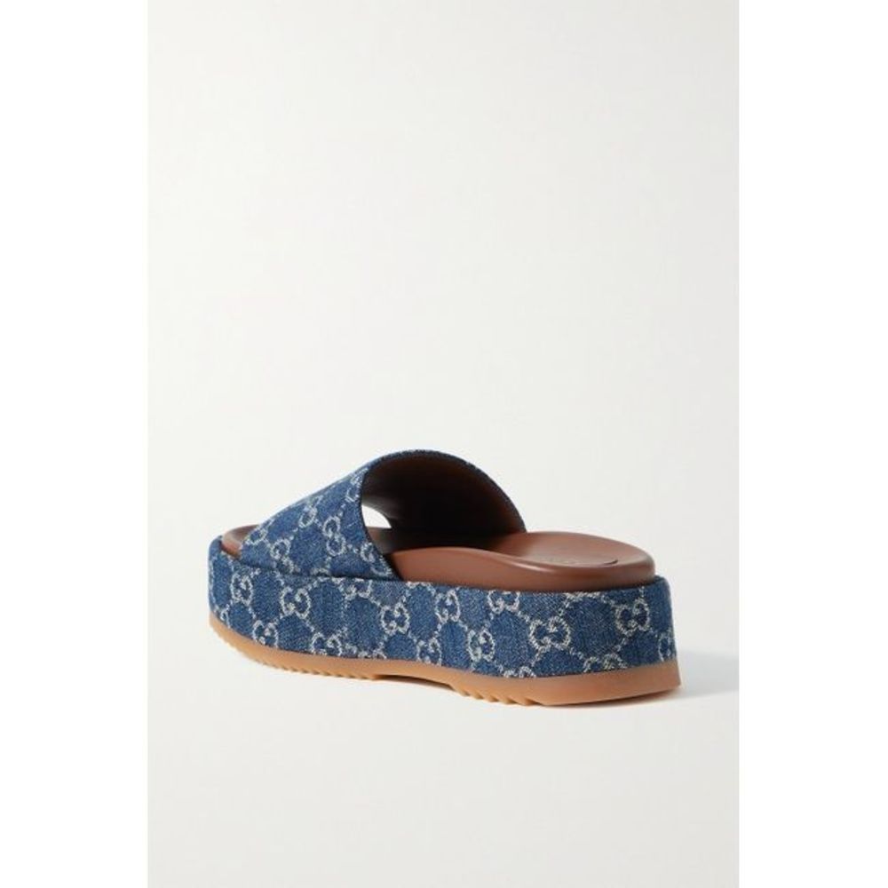 Gucci Women Blue Angelina Logo-Jacquard Organic Denim Platform Sandals