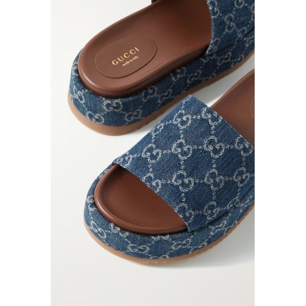 Gucci Women Blue Angelina Logo-Jacquard Organic Denim Platform Sandals