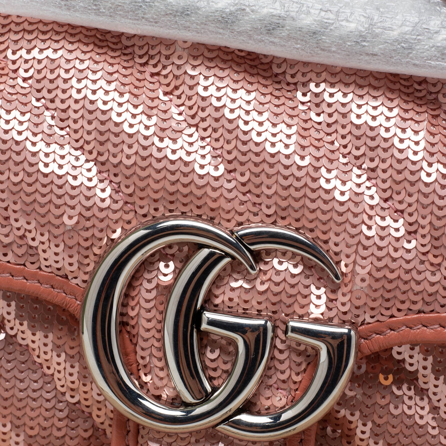 Gucci Pink Diagonal Sequins And Leather Mini GG Marmont Shoulder Bag