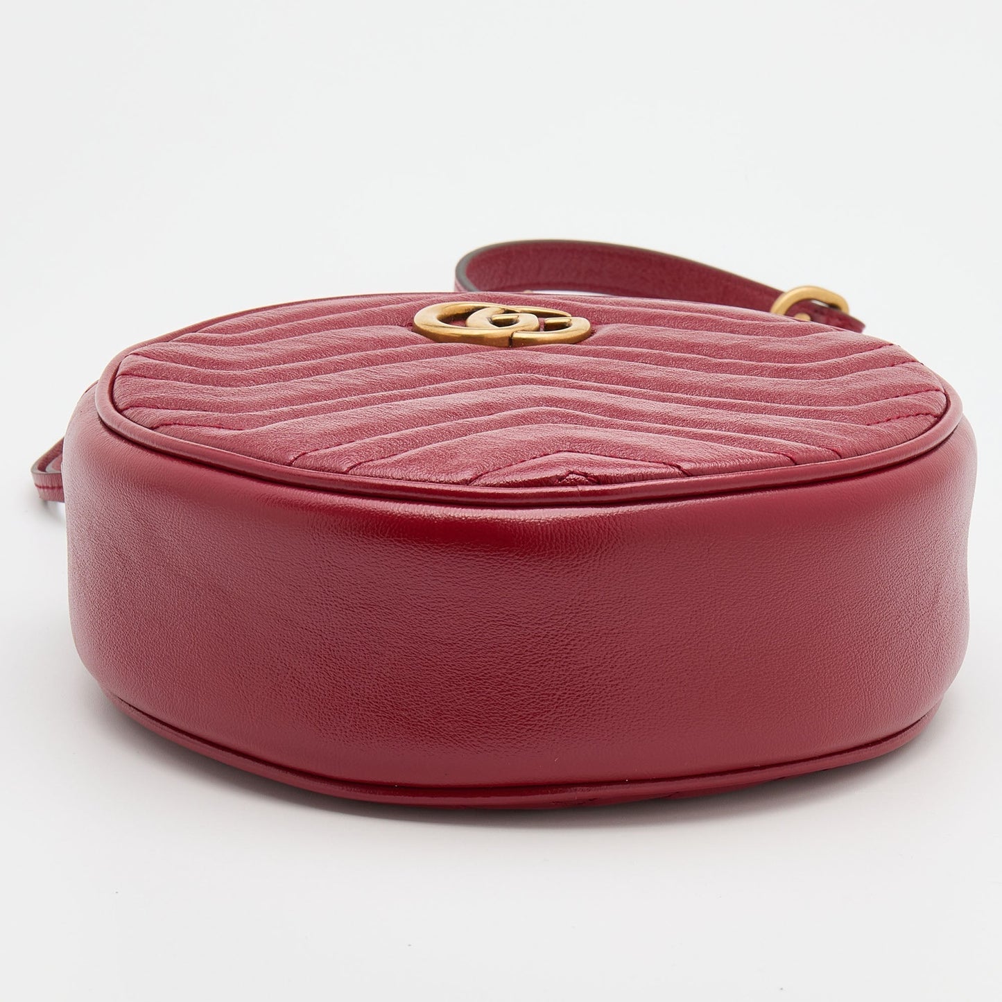 Gucci Red Matelasse Leather Mini GG Marmont Round Shoulder Bag