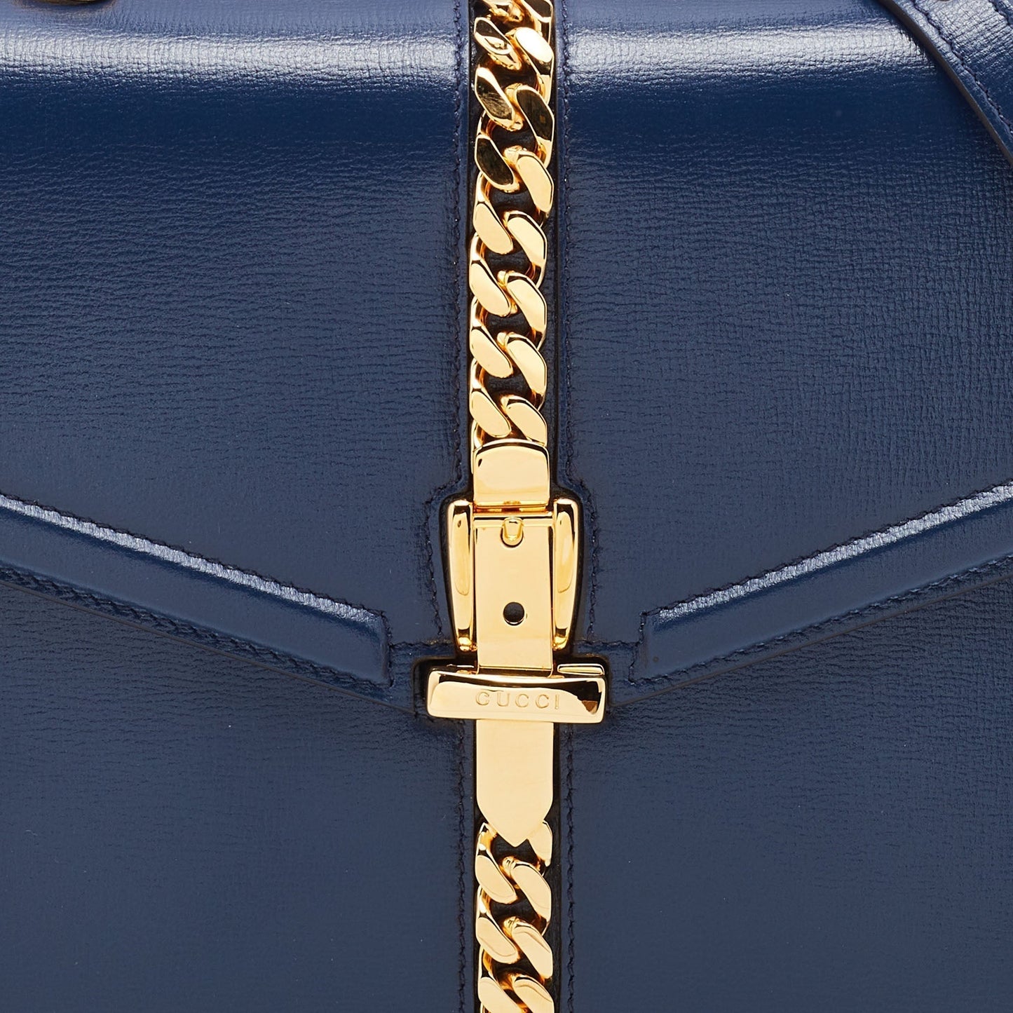 Gucci Blue Leather Small Sylvie Top Handle Bag