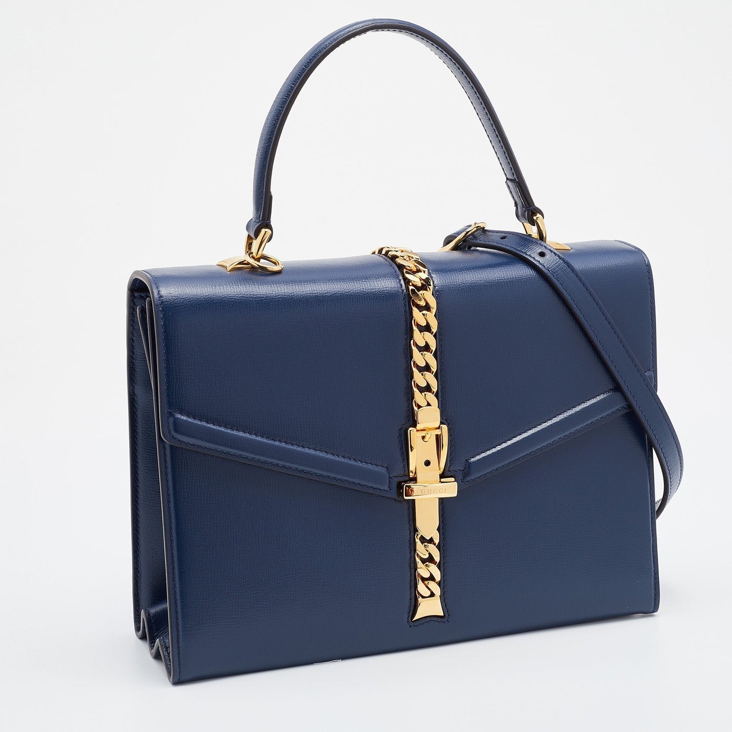 Gucci Blue Leather Small Sylvie Top Handle Bag