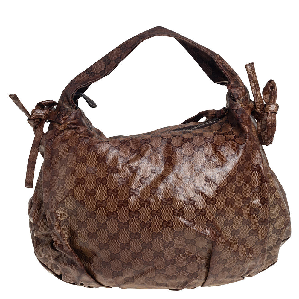 Gucci Beige GG Crystal Canvas Hysteria Hobo